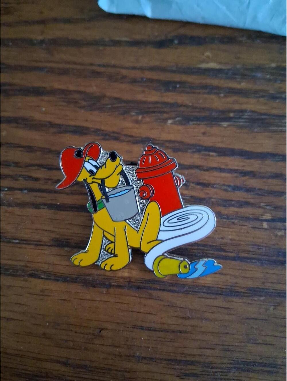 Vintage 2004 Hong Kong Disney Pluto Firefighter Pin Enamel Fire Hydrant & Hose